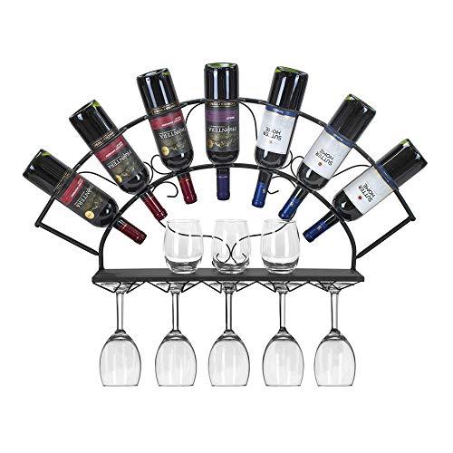 Le support à vin Iron Art contient un présentoir à vin de 7 bouteilles avec support à verres à suspendre de style européen pour une cuisine, une salle à manger, un bar ou une cave à vin,Black : tests et avis